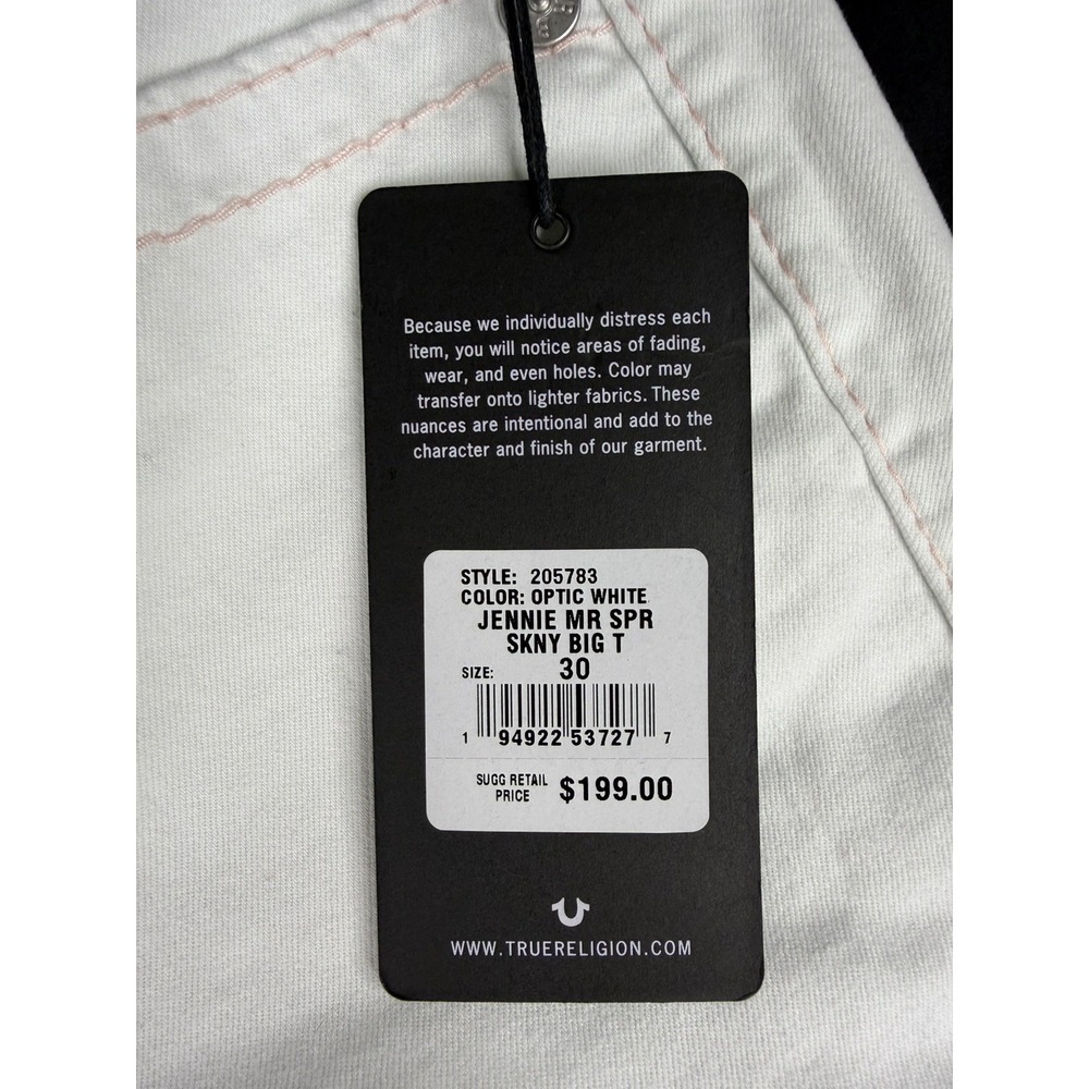 True Religion Jennie Curvy Mid Rise Super Skinny Jeans White Pink Stitch 30 - Picture 5 of 12